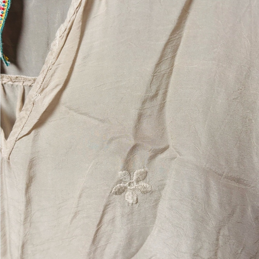 Johnny Was Embroidered Rayon Tunic Dress Small Beige Boho Crochet Hem - Picture 3 of 4